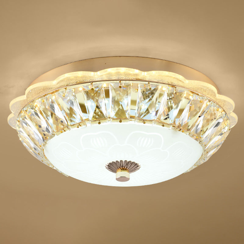 Modern Crystal Style Flush Mount Light Simplicity LED Ceiling Lamp for Bedroom Gold 12" Bowl Clearhalo 'Ceiling Lights' 'Close To Ceiling Lights' 'Close to ceiling' 'Flush mount' Lighting' 2562420