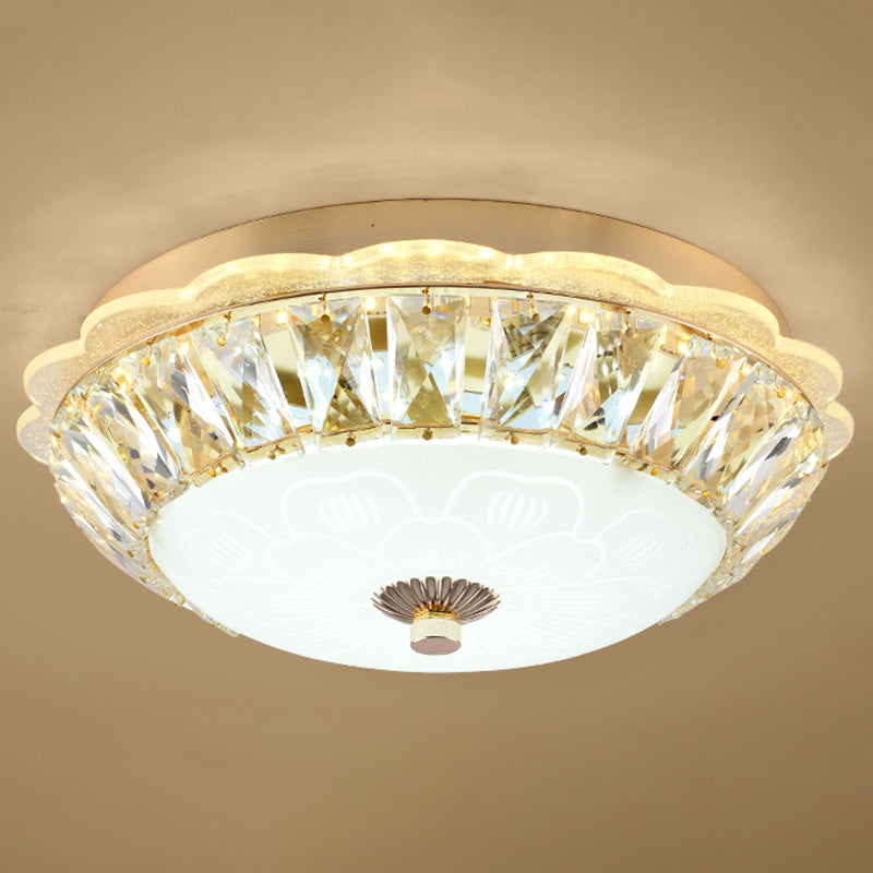 Modern Crystal Style Flush Mount Light Simplicity LED Ceiling Lamp for Bedroom Gold 16" Bowl Clearhalo 'Ceiling Lights' 'Close To Ceiling Lights' 'Close to ceiling' 'Flush mount' Lighting' 2562421