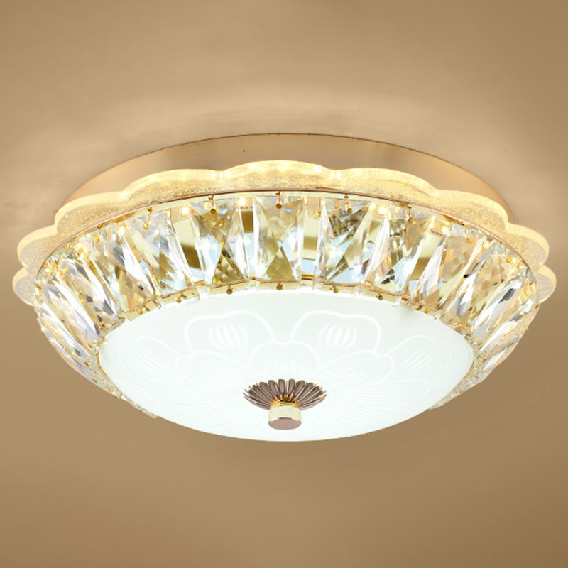 Modern Crystal Style Flush Mount Light Simplicity LED Ceiling Lamp for Bedroom Gold 19.5" Bowl Clearhalo 'Ceiling Lights' 'Close To Ceiling Lights' 'Close to ceiling' 'Flush mount' Lighting' 2562423