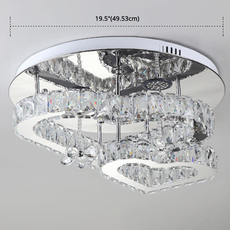 2-tiers Loving Heart Ceiling Flush Light Stainless Steel Mirror Clear Crystal Bedroom LED Lamp with Glass Maple Leaf Charm Clearhalo 'Ceiling Lights' 'Close To Ceiling Lights' 'Close to ceiling' 'Semi-flushmount' Lighting' 2562434