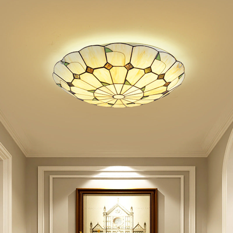 Leaf Pattern Tiffany Ceiling Light Fixture Retro Stained Glass Shade Flush Mount LED Lamp for Bedroom Living Room Clearhalo 'Ceiling Lights' 'Close To Ceiling Lights' 'Close to ceiling' 'Flush mount' Lighting' 2562439