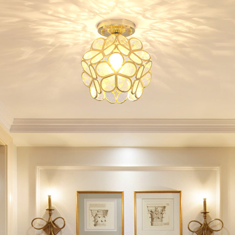 Petal Shape Polyhedron Ceiling Light Antique Colonial Style Flush-mount Lamp in Gold Clearhalo 'Ceiling Lights' 'Close To Ceiling Lights' 'Close to ceiling' 'Semi-flushmount' Lighting' 2562483