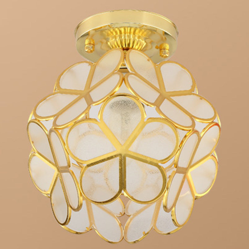 Petal Shape Polyhedron Ceiling Light Antique Colonial Style Flush-mount Lamp in Gold Gold Frosted Clearhalo 'Ceiling Lights' 'Close To Ceiling Lights' 'Close to ceiling' 'Semi-flushmount' Lighting' 2562484