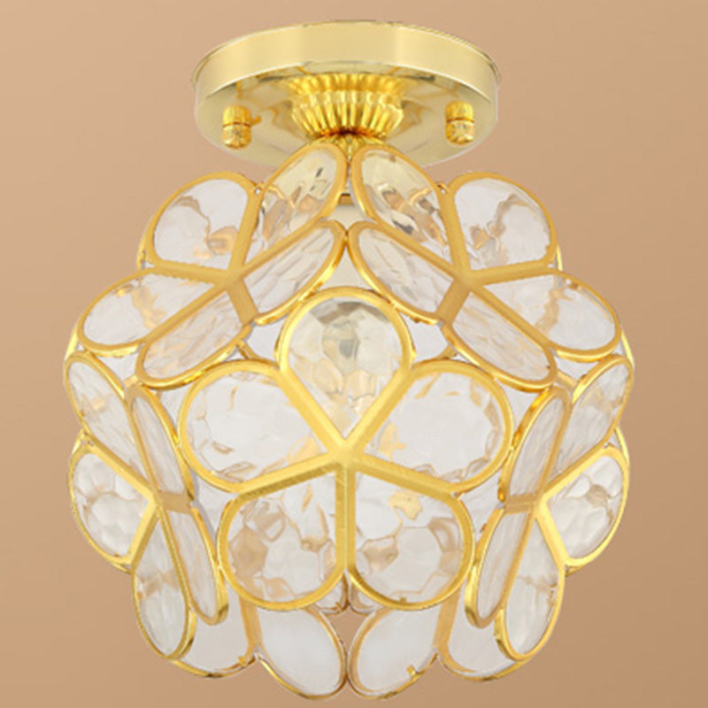 Petal Shape Polyhedron Ceiling Light Antique Colonial Style Flush-mount Lamp in Gold Gold Clear Clearhalo 'Ceiling Lights' 'Close To Ceiling Lights' 'Close to ceiling' 'Semi-flushmount' Lighting' 2562485