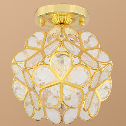 Petal Shape Polyhedron Ceiling Light Antique Colonial Style Flush-mount Lamp in Gold Gold Clear Clearhalo 'Ceiling Lights' 'Close To Ceiling Lights' 'Close to ceiling' 'Semi-flushmount' Lighting' 2562485