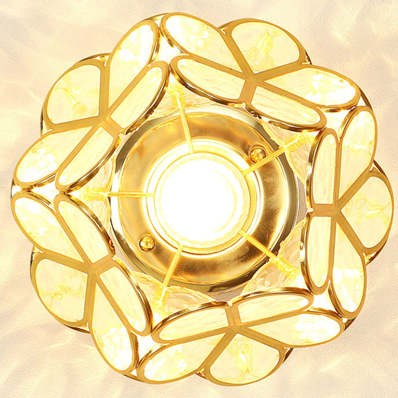 Petal Shape Polyhedron Ceiling Light Antique Colonial Style Flush-mount Lamp in Gold Clearhalo 'Ceiling Lights' 'Close To Ceiling Lights' 'Close to ceiling' 'Semi-flushmount' Lighting' 2562488