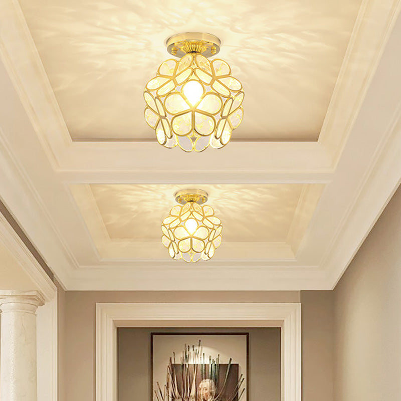 Petal Shape Polyhedron Ceiling Light Antique Colonial Style Flush-mount Lamp in Gold Clearhalo 'Ceiling Lights' 'Close To Ceiling Lights' 'Close to ceiling' 'Semi-flushmount' Lighting' 2562489