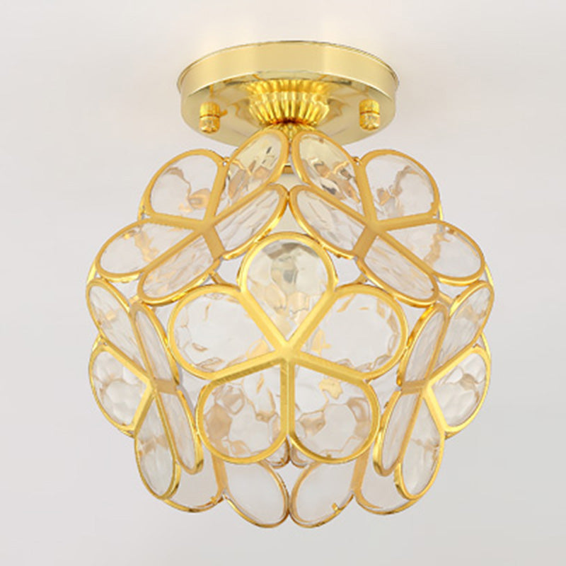 Petal Shape Polyhedron Ceiling Light Antique Colonial Style Flush-mount Lamp in Gold Clearhalo 'Ceiling Lights' 'Close To Ceiling Lights' 'Close to ceiling' 'Semi-flushmount' Lighting' 2562490