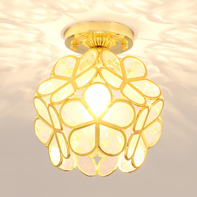 Petal Shape Polyhedron Ceiling Light Antique Colonial Style Flush-mount Lamp in Gold Clearhalo 'Ceiling Lights' 'Close To Ceiling Lights' 'Close to ceiling' 'Semi-flushmount' Lighting' 2562491
