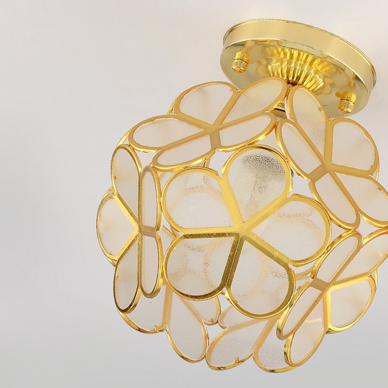 Petal Shape Polyhedron Ceiling Light Antique Colonial Style Flush-mount Lamp in Gold Clearhalo 'Ceiling Lights' 'Close To Ceiling Lights' 'Close to ceiling' 'Semi-flushmount' Lighting' 2562492