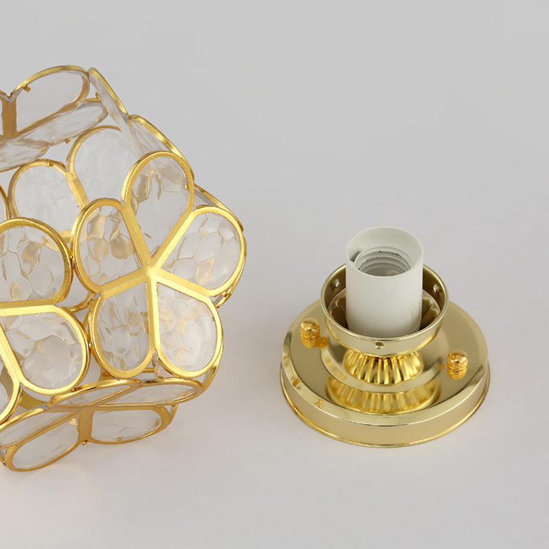 Petal Shape Polyhedron Ceiling Light Antique Colonial Style Flush-mount Lamp in Gold Clearhalo 'Ceiling Lights' 'Close To Ceiling Lights' 'Close to ceiling' 'Semi-flushmount' Lighting' 2562493