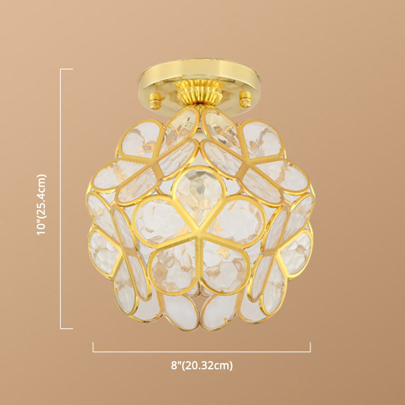 Petal Shape Polyhedron Ceiling Light Antique Colonial Style Flush-mount Lamp in Gold Clearhalo 'Ceiling Lights' 'Close To Ceiling Lights' 'Close to ceiling' 'Semi-flushmount' Lighting' 2562494