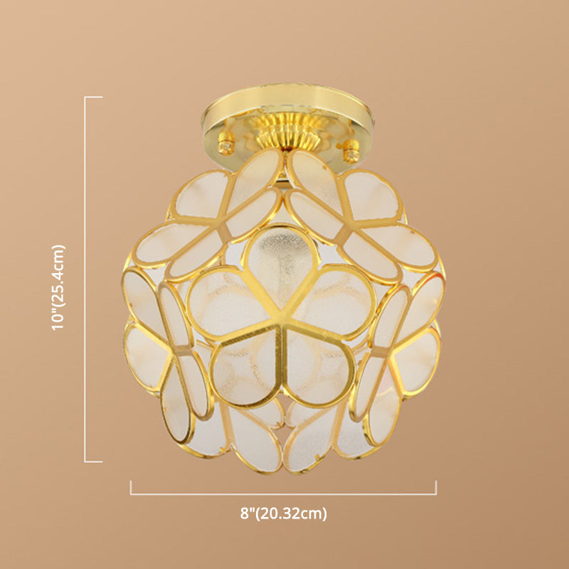 Petal Shape Polyhedron Ceiling Light Antique Colonial Style Flush-mount Lamp in Gold Clearhalo 'Ceiling Lights' 'Close To Ceiling Lights' 'Close to ceiling' 'Semi-flushmount' Lighting' 2562495