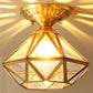 Full Brass European Style Ceiling Light with Glass Shade 1 Light Polyhedron Flush-mount Light for Bedroom Brass Clear Glass Diamond Clearhalo 'Ceiling Lights' 'Close To Ceiling Lights' 'Close to ceiling' 'Semi-flushmount' Lighting' 2562497