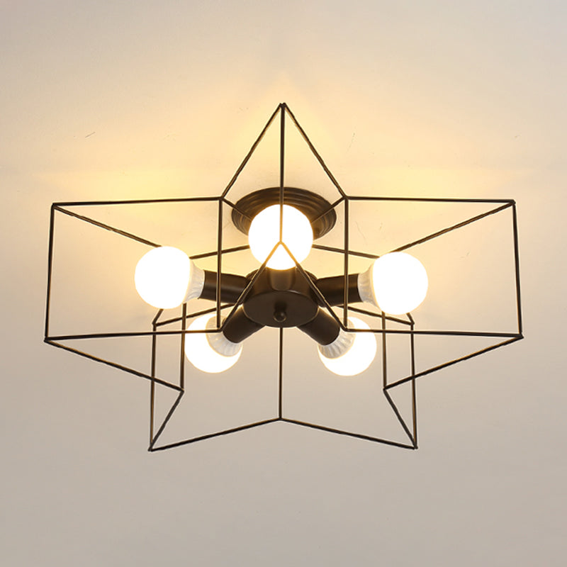 5 Bulbs Industrial Style Ceiling Light Flush Mount Dining Room Lighting Fixture with Iron Frame Lampshade Clearhalo 'Ceiling Lights' 'Close To Ceiling Lights' 'Close to ceiling' 'Semi-flushmount' Lighting' 2562523