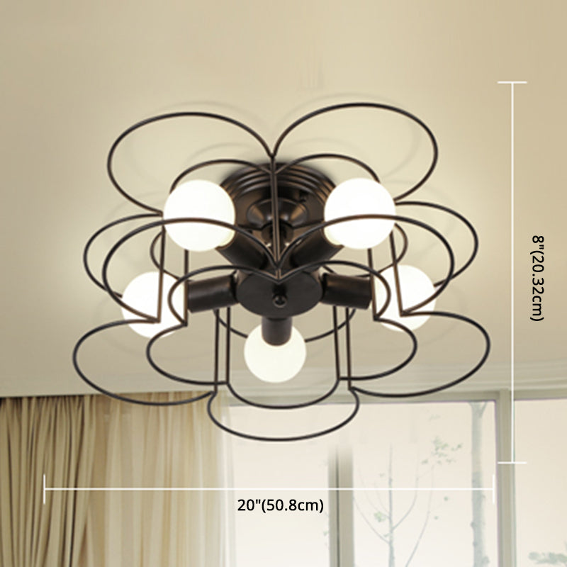 5 Bulbs Industrial Style Ceiling Light Flush Mount Dining Room Lighting Fixture with Iron Frame Lampshade Clearhalo 'Ceiling Lights' 'Close To Ceiling Lights' 'Close to ceiling' 'Semi-flushmount' Lighting' 2562526