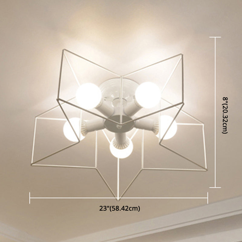 5 Bulbs Industrial Style Ceiling Light Flush Mount Dining Room Lighting Fixture with Iron Frame Lampshade Clearhalo 'Ceiling Lights' 'Close To Ceiling Lights' 'Close to ceiling' 'Semi-flushmount' Lighting' 2562527