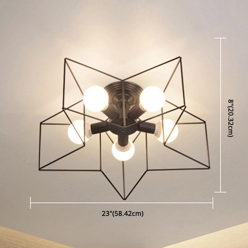5 Bulbs Industrial Style Ceiling Light Flush Mount Dining Room Lighting Fixture with Iron Frame Lampshade Clearhalo 'Ceiling Lights' 'Close To Ceiling Lights' 'Close to ceiling' 'Semi-flushmount' Lighting' 2562528