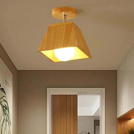 Modern Wood Ceiling Light Simplicity 1-Light Flush Mount Light for Bedroom Wood Trapezoid Clearhalo 'Ceiling Lights' 'Close To Ceiling Lights' 'Close to ceiling' 'Semi-flushmount' Lighting' 2562530