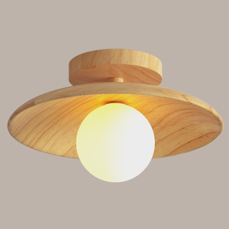Modern Simplicity Wooden Ceiling Light 1-Light Mini Semi Flush Mount Hallway Lamp Wood 12" Clearhalo 'Ceiling Lights' 'Close To Ceiling Lights' 'Close to ceiling' 'Semi-flushmount' Lighting' 2562537