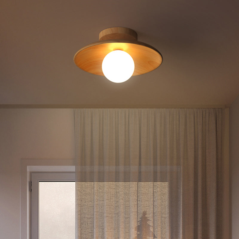 Modern Simplicity Wooden Ceiling Light 1-Light Mini Semi Flush Mount Hallway Lamp Clearhalo 'Ceiling Lights' 'Close To Ceiling Lights' 'Close to ceiling' 'Semi-flushmount' Lighting' 2562538