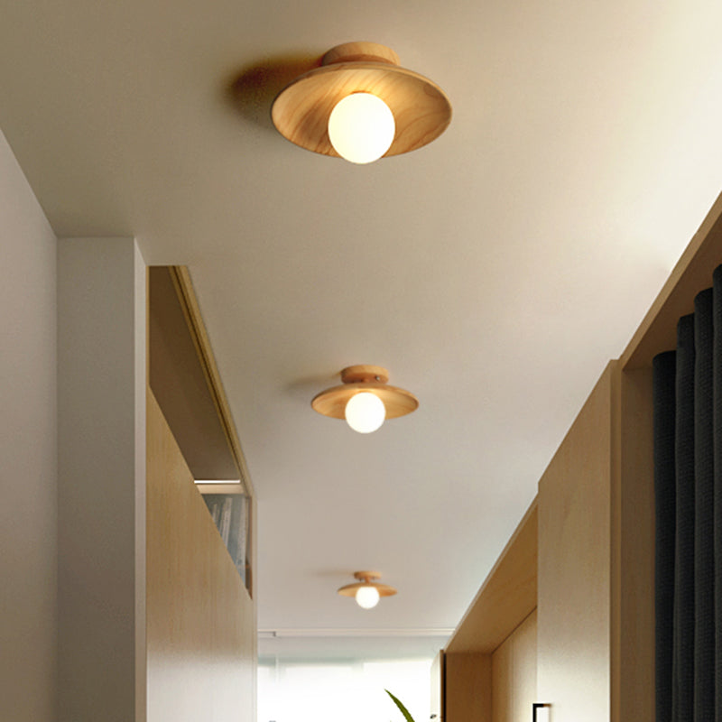 Modern Simplicity Wooden Ceiling Light 1-Light Mini Semi Flush Mount Hallway Lamp Clearhalo 'Ceiling Lights' 'Close To Ceiling Lights' 'Close to ceiling' 'Semi-flushmount' Lighting' 2562539