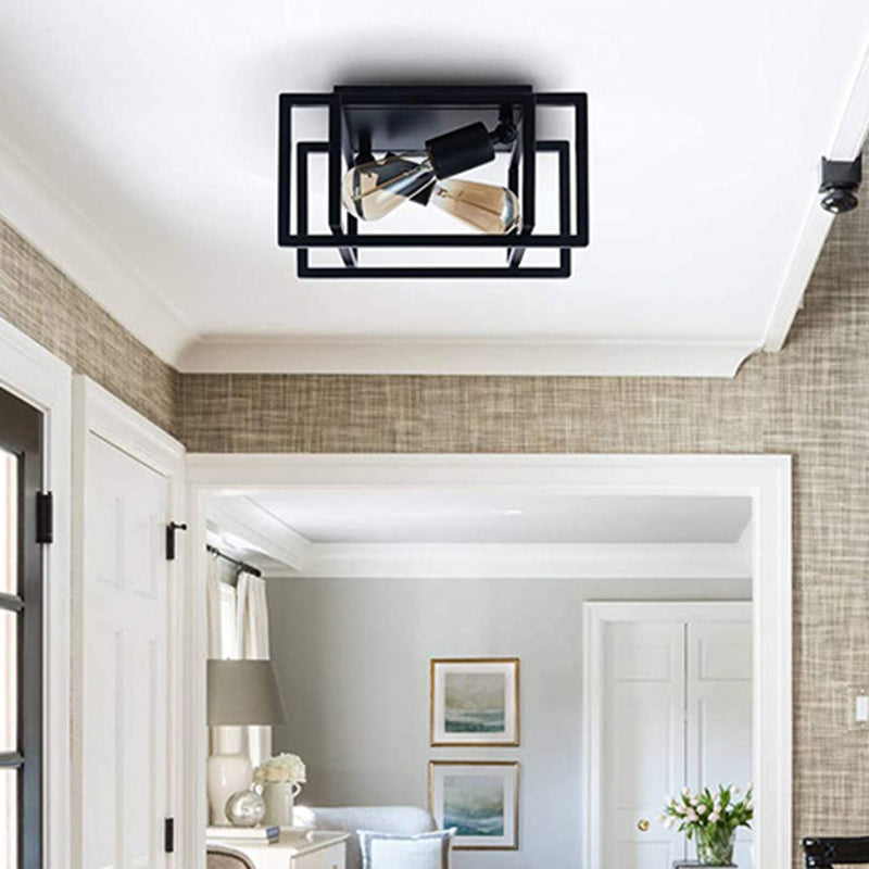Wrought Iron Retro Industrial Ceiling Light with Iron Frame Lampshade in Black Clearhalo 'Ceiling Lights' 'Close To Ceiling Lights' 'Close to ceiling' 'Flush mount' 'Industrial Flush Mount' Lighting' 2562578