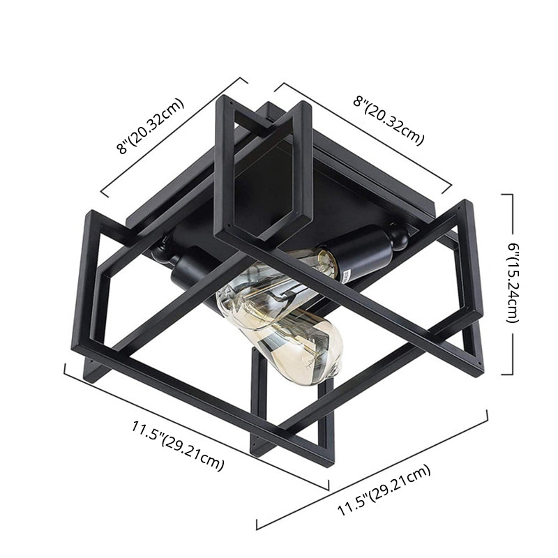 Wrought Iron Retro Industrial Ceiling Light with Iron Frame Lampshade in Black Clearhalo 'Ceiling Lights' 'Close To Ceiling Lights' 'Close to ceiling' 'Flush mount' 'Industrial Flush Mount' Lighting' 2562581