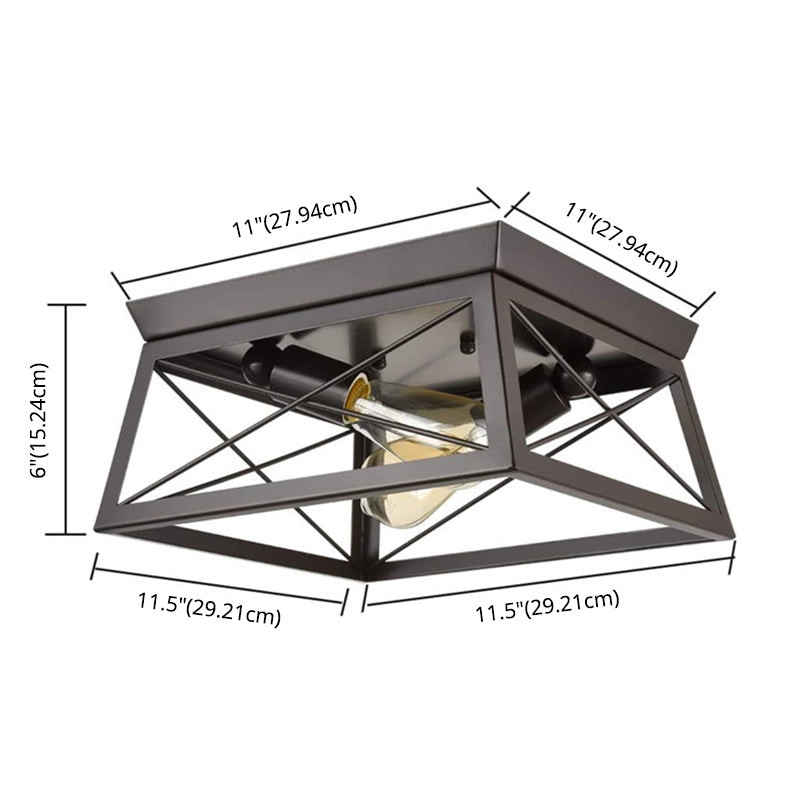 Wrought Iron Retro Industrial Ceiling Light with Iron Frame Lampshade in Black Clearhalo 'Ceiling Lights' 'Close To Ceiling Lights' 'Close to ceiling' 'Flush mount' 'Industrial Flush Mount' Lighting' 2562582