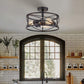 Wrought Iron Retro Industrial Ceiling Light with Iron Frame Lampshade in Black Clearhalo 'Ceiling Lights' 'Close To Ceiling Lights' 'Close to ceiling' 'Flush mount' 'Industrial Flush Mount' Lighting' 2562587
