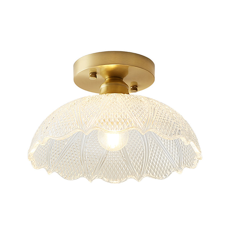 Traditional Clear Glass Ceiling Light Corridor Lighting Fixture with Brass Lamp Holder Clearhalo 'Ceiling Lights' 'Close To Ceiling Lights' 'Close to ceiling' 'Glass shade' 'Glass' 'Island Lights' 'Semi-flushmount' Lighting' 2562595