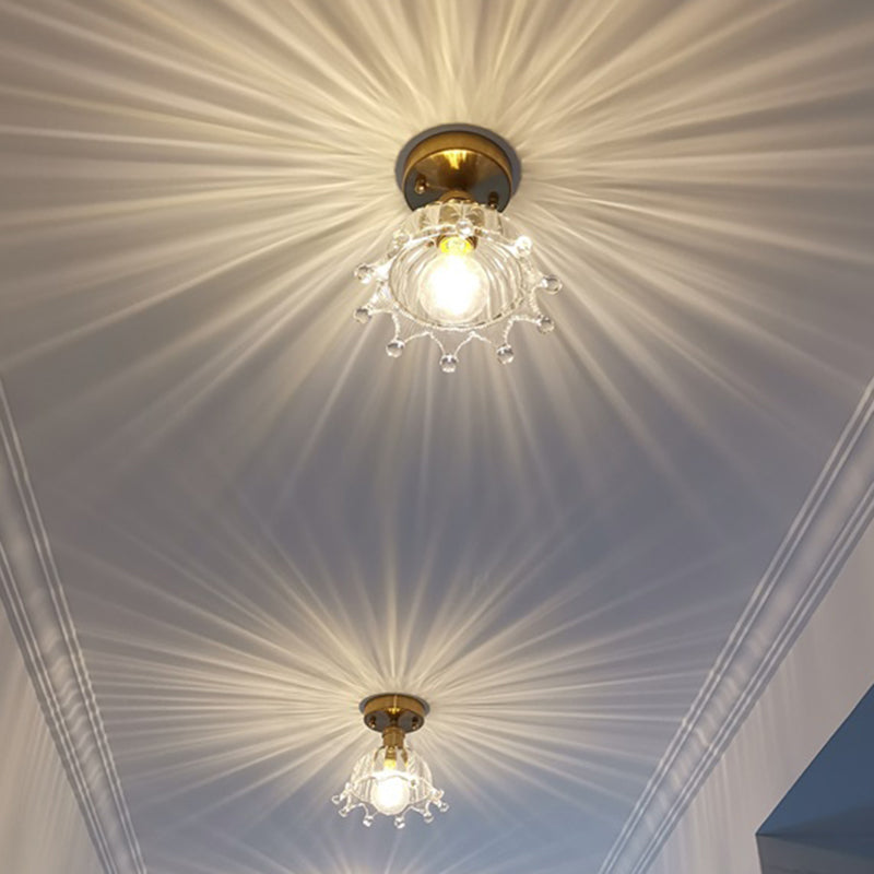 Traditional Clear Glass Ceiling Light Corridor Lighting Fixture with Brass Lamp Holder Clearhalo 'Ceiling Lights' 'Close To Ceiling Lights' 'Close to ceiling' 'Glass shade' 'Glass' 'Island Lights' 'Semi-flushmount' Lighting' 2562597