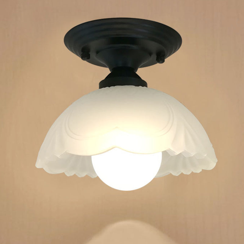 White Simplicity Ceiling Lamp Frosted Glass Shade Bedroom Lighting Fixture Black Bowl Clearhalo 'Ceiling Lights' 'Close To Ceiling Lights' 'Close to ceiling' 'Glass shade' 'Glass' 'Semi-flushmount' Lighting' 2562599