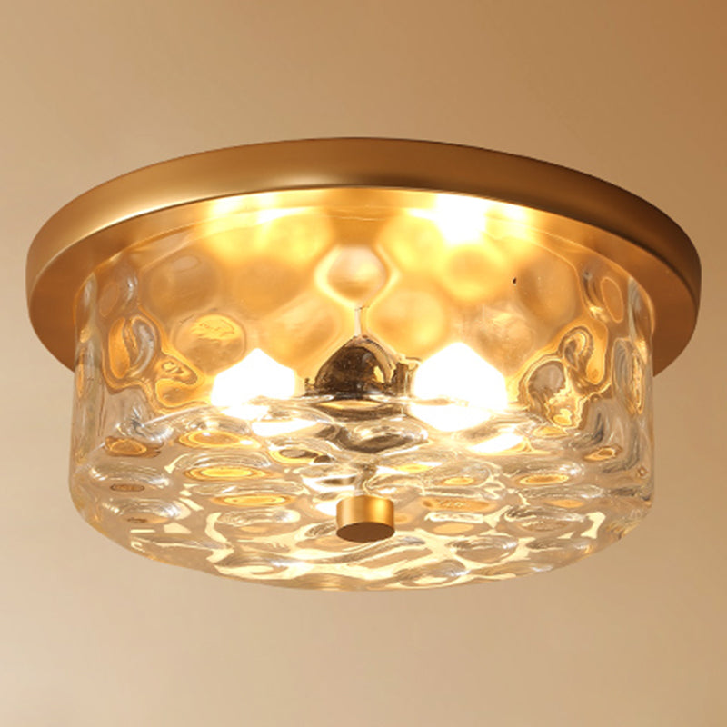 Traditional Colonial Style Ceiling Light with Glass Shade 1 Light Polyhedron Flush-mount Light for Bedroom Gold Drum Clearhalo 'Ceiling Lights' 'Close To Ceiling Lights' 'Close to ceiling' 'Flush mount' Lighting' 2562608
