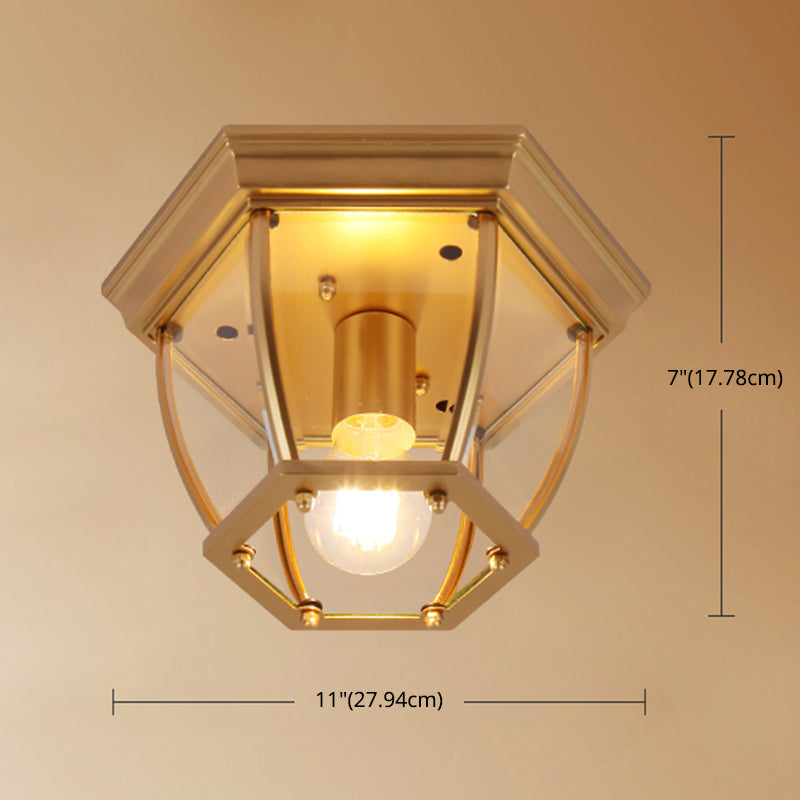 Traditional Colonial Style Ceiling Light with Glass Shade 1 Light Polyhedron Flush-mount Light for Bedroom Clearhalo 'Ceiling Lights' 'Close To Ceiling Lights' 'Close to ceiling' 'Flush mount' Lighting' 2562617