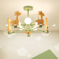 Wood Cartoon Giraffe Ceiling Light 5-lights Semi Flush Mount Light with Iron Frame Shade for Children Room Kindergarten Clearhalo 'Ceiling Lights' 'Close To Ceiling Lights' 'Close to ceiling' 'Semi-flushmount' Lighting' 2562646
