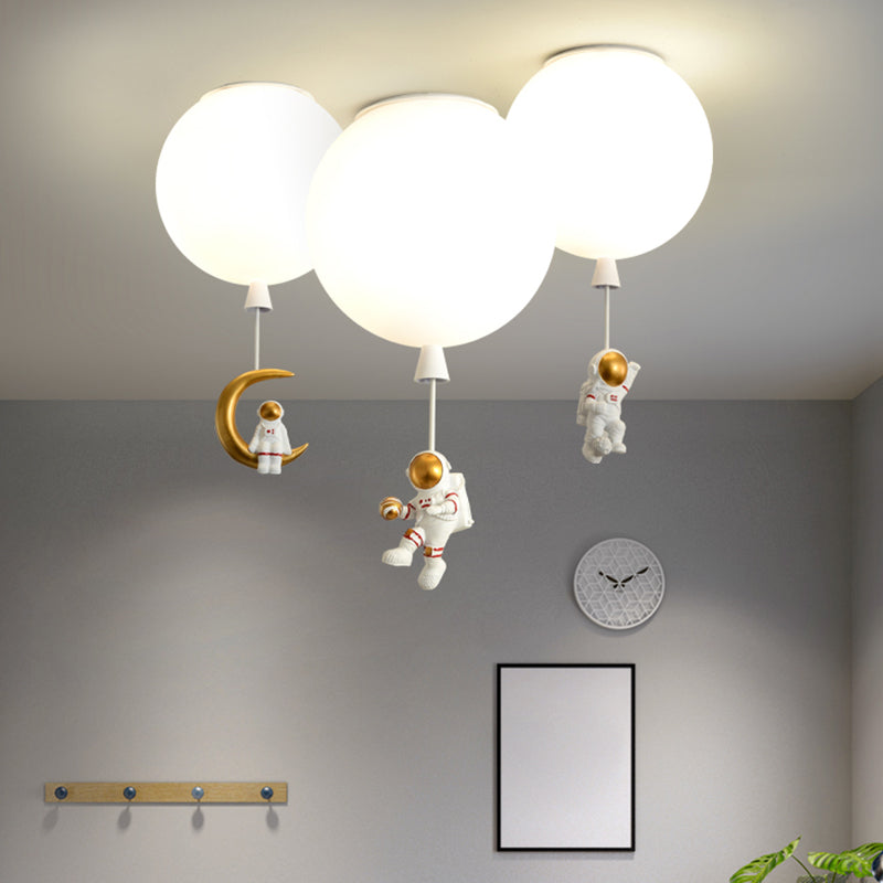 Round Children Room Ceiling Light with Cartoon Astronaut Pendant Frosted Acrylic Lampshade Flush-mount Light Clearhalo 'Ceiling Lights' 'Close To Ceiling Lights' 'Close to ceiling' 'Flush mount' Lighting' 2562652
