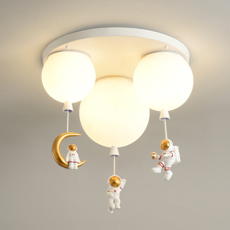Round Children Room Ceiling Light with Cartoon Astronaut Pendant Frosted Acrylic Lampshade Flush-mount Light Clearhalo 'Ceiling Lights' 'Close To Ceiling Lights' 'Close to ceiling' 'Flush mount' Lighting' 2562655