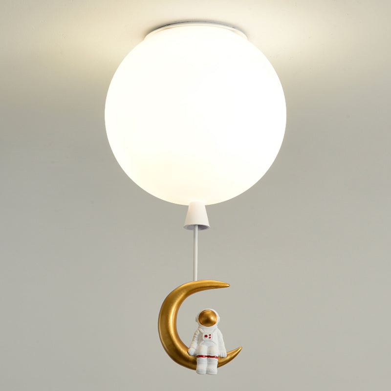 Round Children Room Ceiling Light with Cartoon Astronaut Pendant Frosted Acrylic Lampshade Flush-mount Light Clearhalo 'Ceiling Lights' 'Close To Ceiling Lights' 'Close to ceiling' 'Flush mount' Lighting' 2562658