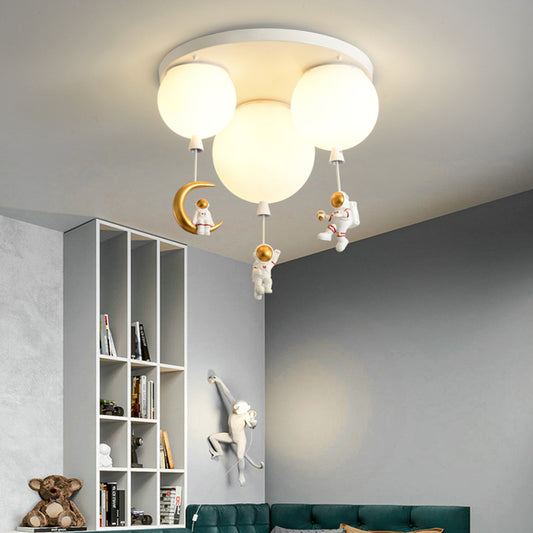 Round Children Room Ceiling Light with Cartoon Astronaut Pendant Frosted Acrylic Lampshade Flush-mount Light Clearhalo 'Ceiling Lights' 'Close To Ceiling Lights' 'Close to ceiling' 'Flush mount' Lighting' 2562659
