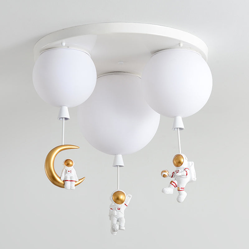 Round Children Room Ceiling Light with Cartoon Astronaut Pendant Frosted Acrylic Lampshade Flush-mount Light Clearhalo 'Ceiling Lights' 'Close To Ceiling Lights' 'Close to ceiling' 'Flush mount' Lighting' 2562660