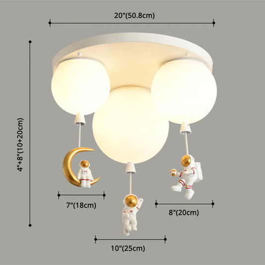 Round Children Room Ceiling Light with Cartoon Astronaut Pendant Frosted Acrylic Lampshade Flush-mount Light Clearhalo 'Ceiling Lights' 'Close To Ceiling Lights' 'Close to ceiling' 'Flush mount' Lighting' 2562662