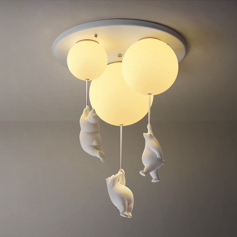 Cartoon Little Bear Ceiling Light Ball Shape Flush Mount Lighting Fixture for Children's Room White 19.5" Clearhalo 'Ceiling Lights' 'Close To Ceiling Lights' 'Close to ceiling' 'Flush mount' Lighting' 2562664