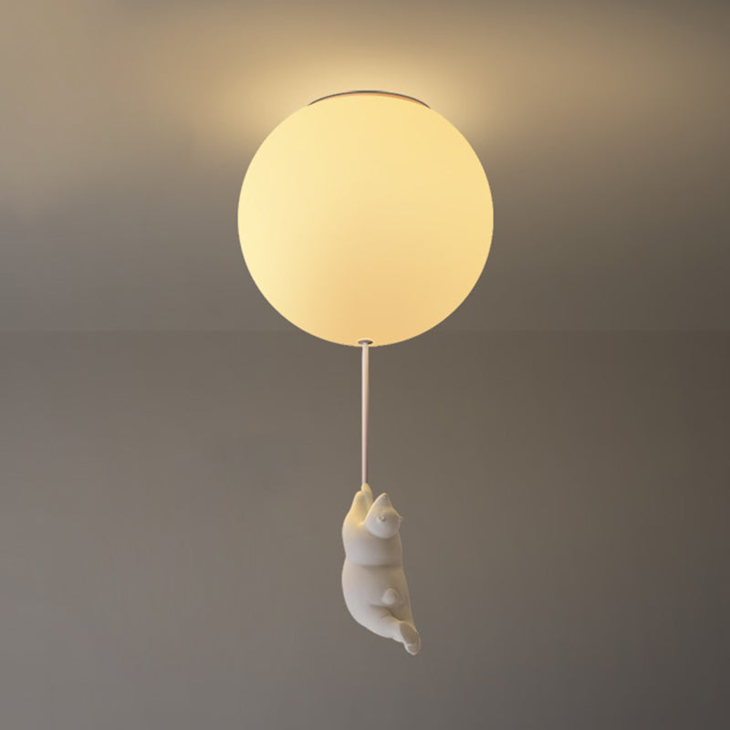 Cartoon Little Bear Ceiling Light Ball Shape Flush Mount Lighting Fixture for Children's Room White 10" Clearhalo 'Ceiling Lights' 'Close To Ceiling Lights' 'Close to ceiling' 'Flush mount' Lighting' 2562665