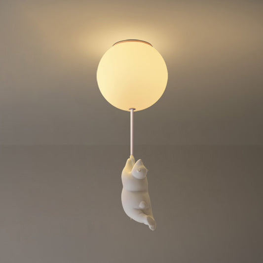 Cartoon Little Bear Ceiling Light Ball Shape Flush Mount Lighting Fixture for Children's Room White 5" Clearhalo 'Ceiling Lights' 'Close To Ceiling Lights' 'Close to ceiling' 'Flush mount' Lighting' 2562667