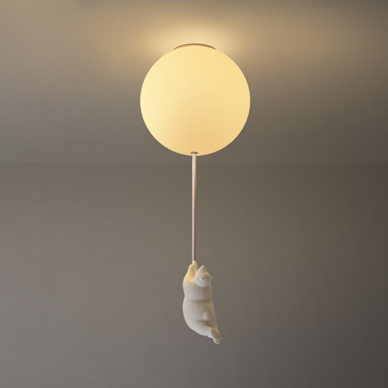 Cartoon Little Bear Ceiling Light Ball Shape Flush Mount Lighting Fixture for Children's Room White 8" Clearhalo 'Ceiling Lights' 'Close To Ceiling Lights' 'Close to ceiling' 'Flush mount' Lighting' 2562669