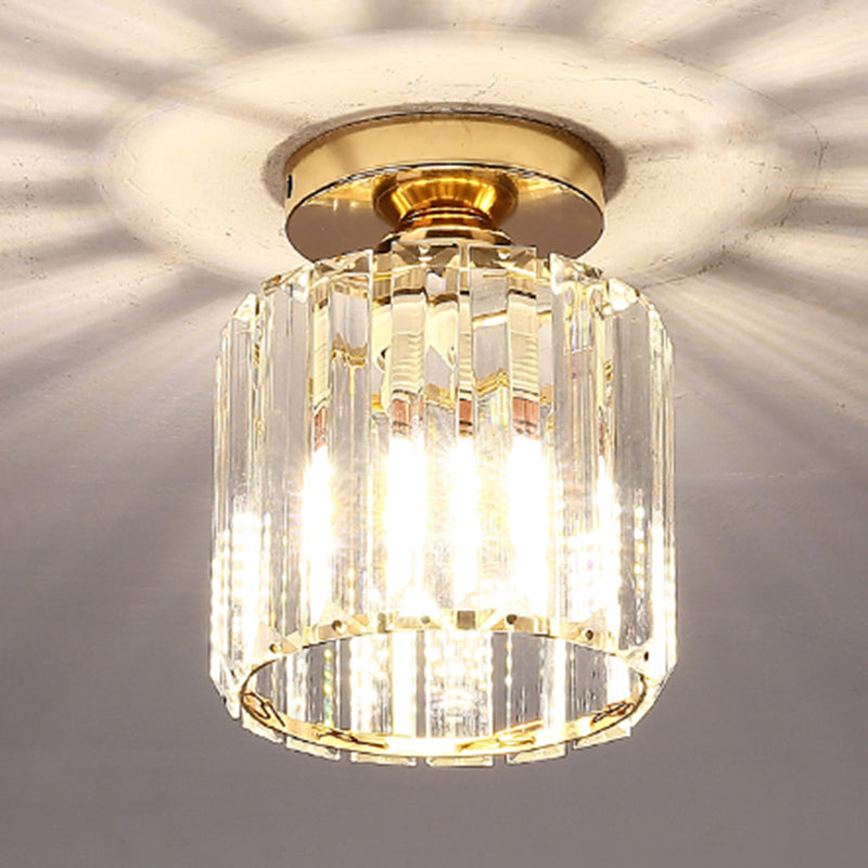 Modern Simplicity Ceiling Light Clear Striped Glass Shade Semi Flush Lamp for Bedroom Gold Round Clearhalo 'Ceiling Lights' 'Close To Ceiling Lights' 'Close to ceiling' 'Glass shade' 'Glass' 'Semi-flushmount' Lighting' 2562686