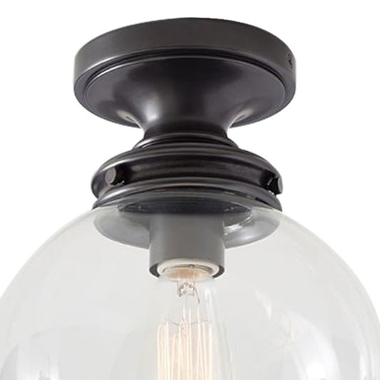 1-Light Industrial Ceiling Light with Clear Glass Shade Round Flush-mount Lamp in Black for Cloth Shop Clearhalo 'Ceiling Lights' 'Close To Ceiling Lights' 'Close to ceiling' 'Glass shade' 'Glass' 'Semi-flushmount' Lighting' 2562707