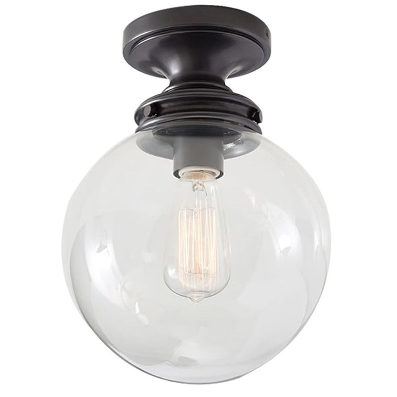 1-Light Industrial Ceiling Light with Clear Glass Shade Round Flush-mount Lamp in Black for Cloth Shop Black Clearhalo 'Ceiling Lights' 'Close To Ceiling Lights' 'Close to ceiling' 'Glass shade' 'Glass' 'Semi-flushmount' Lighting' 2562708