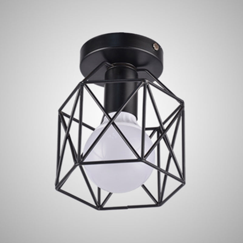 Retro Industrial Black Ceiling Light Single Light Wire Frame Semi Flush Light for Kitchen Clearhalo 'Ceiling Lights' 'Close To Ceiling Lights' 'Close to ceiling' 'Semi-flushmount' Lighting' 2562718